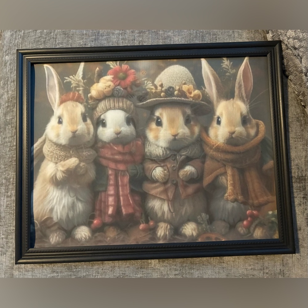 Bunny Rabbits Garden Forest Country Cottage Landscape Framed 8x10” Print Hare